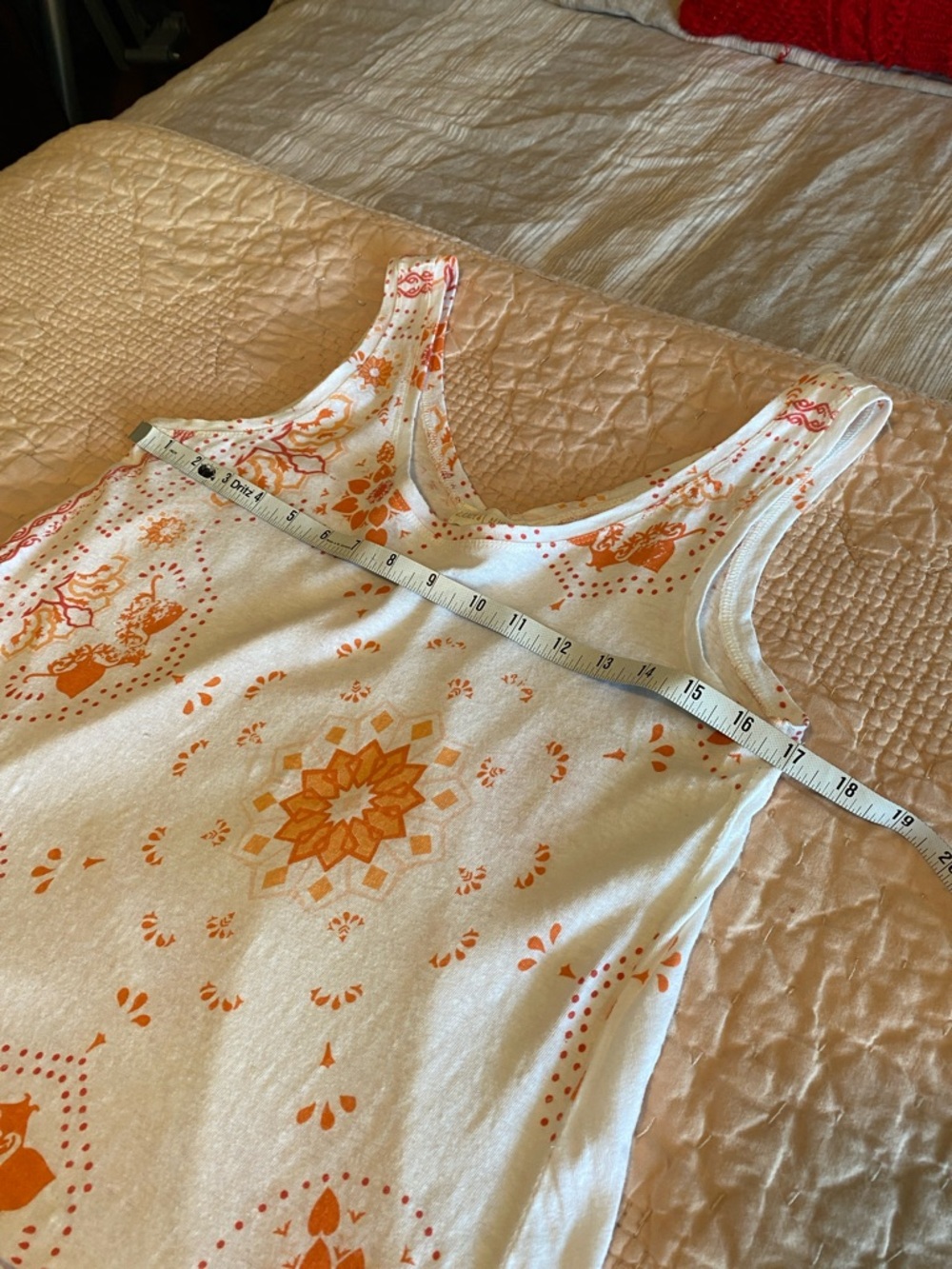 Lucy & Laurel White Linen/Cotton Tank with Orange Floral Print, Women’s Size M - Picture 3 of 8